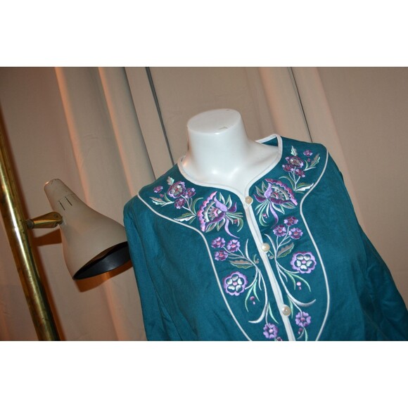 Vintage Bob Mackie Whimsical Art on Teal Pop Art Boho Tunic - Picture 3 of 7